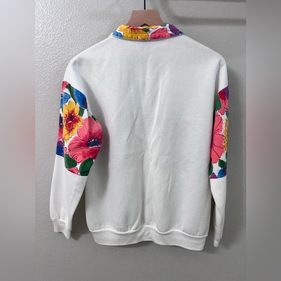 Vintage Jacqe White Floral Patchwork San Francisco Sweatshirt Medium - Picture 4 of 10